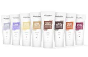 Different Goldwell Dualsenses Color Revive products in a row and bright background